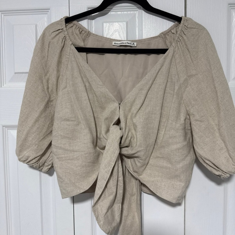 Beige Tie-Front Top